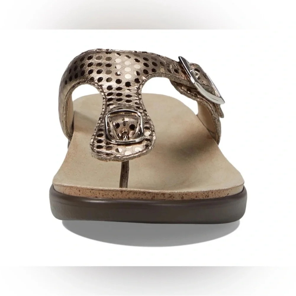 SAS Sanibel Oro Gold Leather Comfortable T-Strap Sandals Women’s Size 10